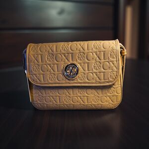 CXL by Christian Lacroix Clara Embossed Logo Shoulder Bag Flap Toffee Adjustable